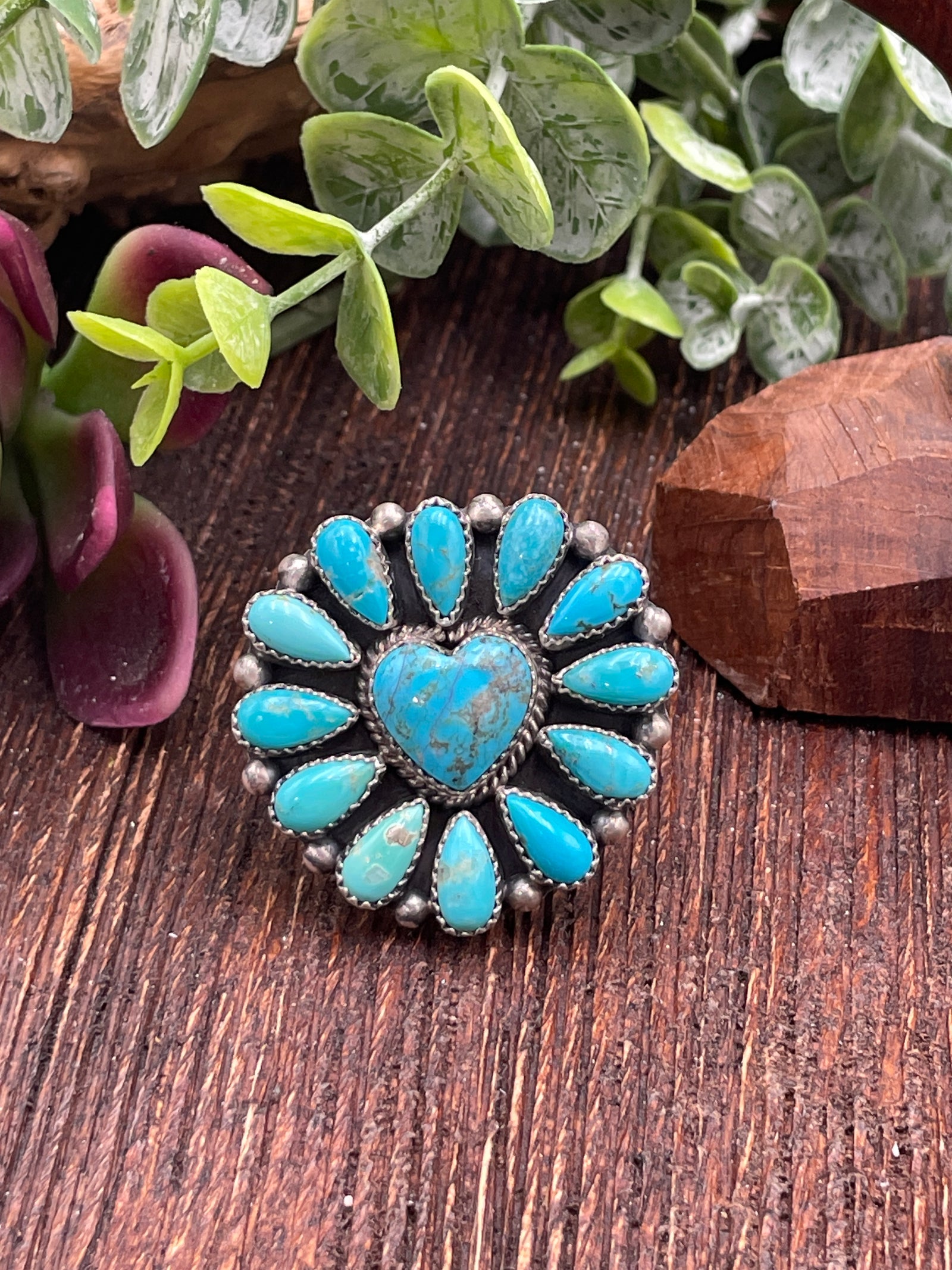 Shining Love Turquoise Cluster Ring - Adjustable