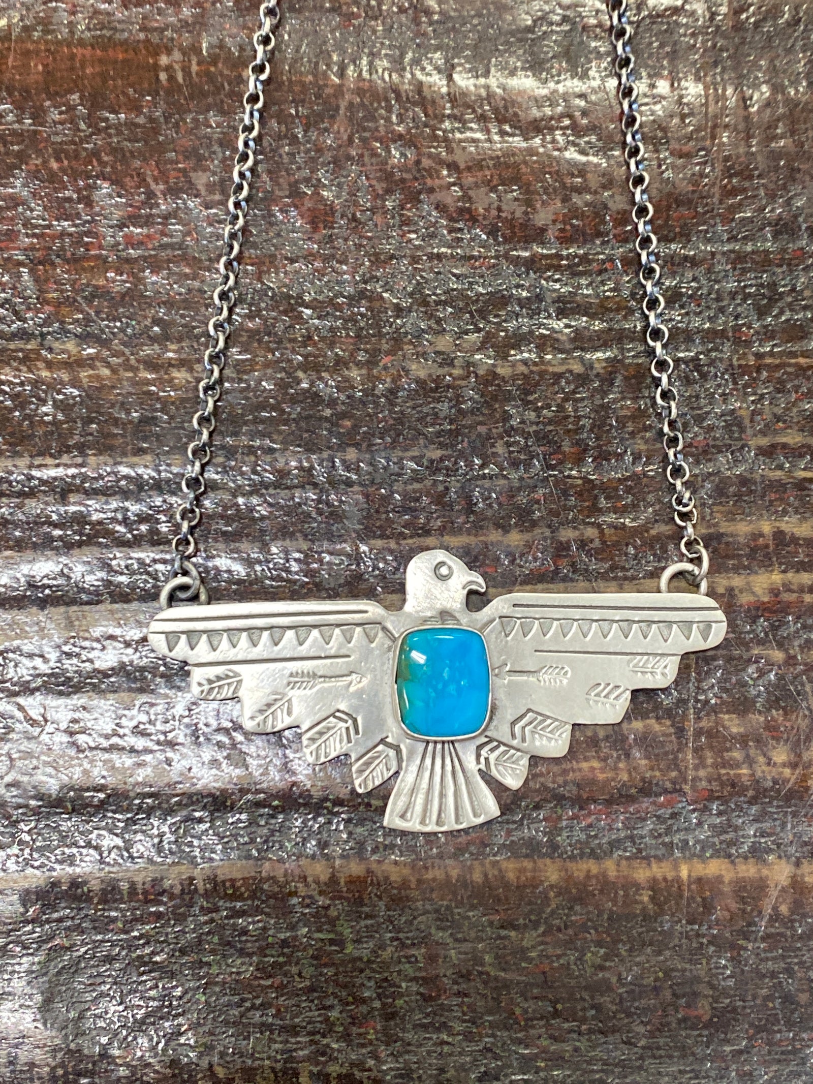 Benson Sterling Thunderbird Necklace With Center Stone - Turquoise