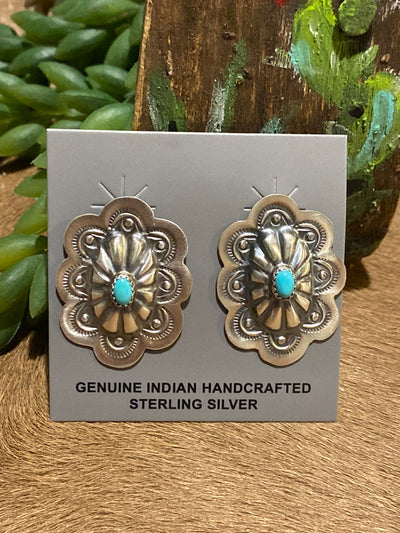 Talbert Oval Scalloped Concho Earring With Center Turquoise