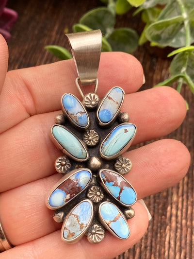 Bingham 8 Stone Turquoise Burst Sterling Pendant