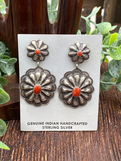 Connie Sterling Double Concho Post Earrings - Red Spiny