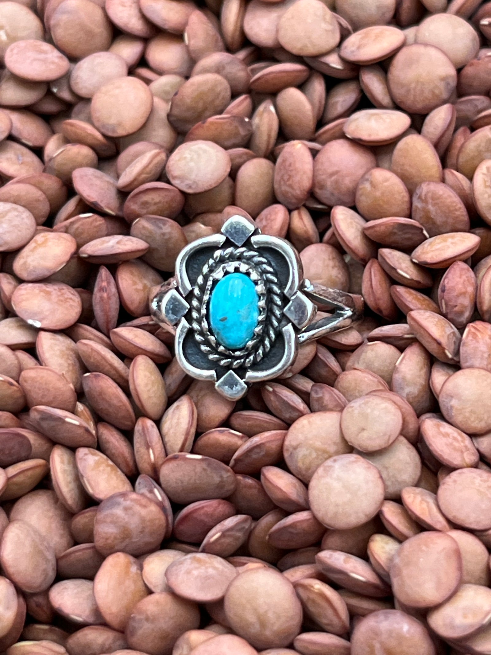 Aurora Sterling Antique Mirror Turquoise Ring - Size 6