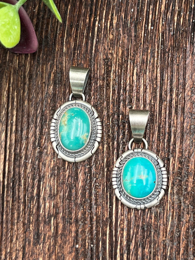 Frankston Notched Sterling Turquoise Pendant - Green
