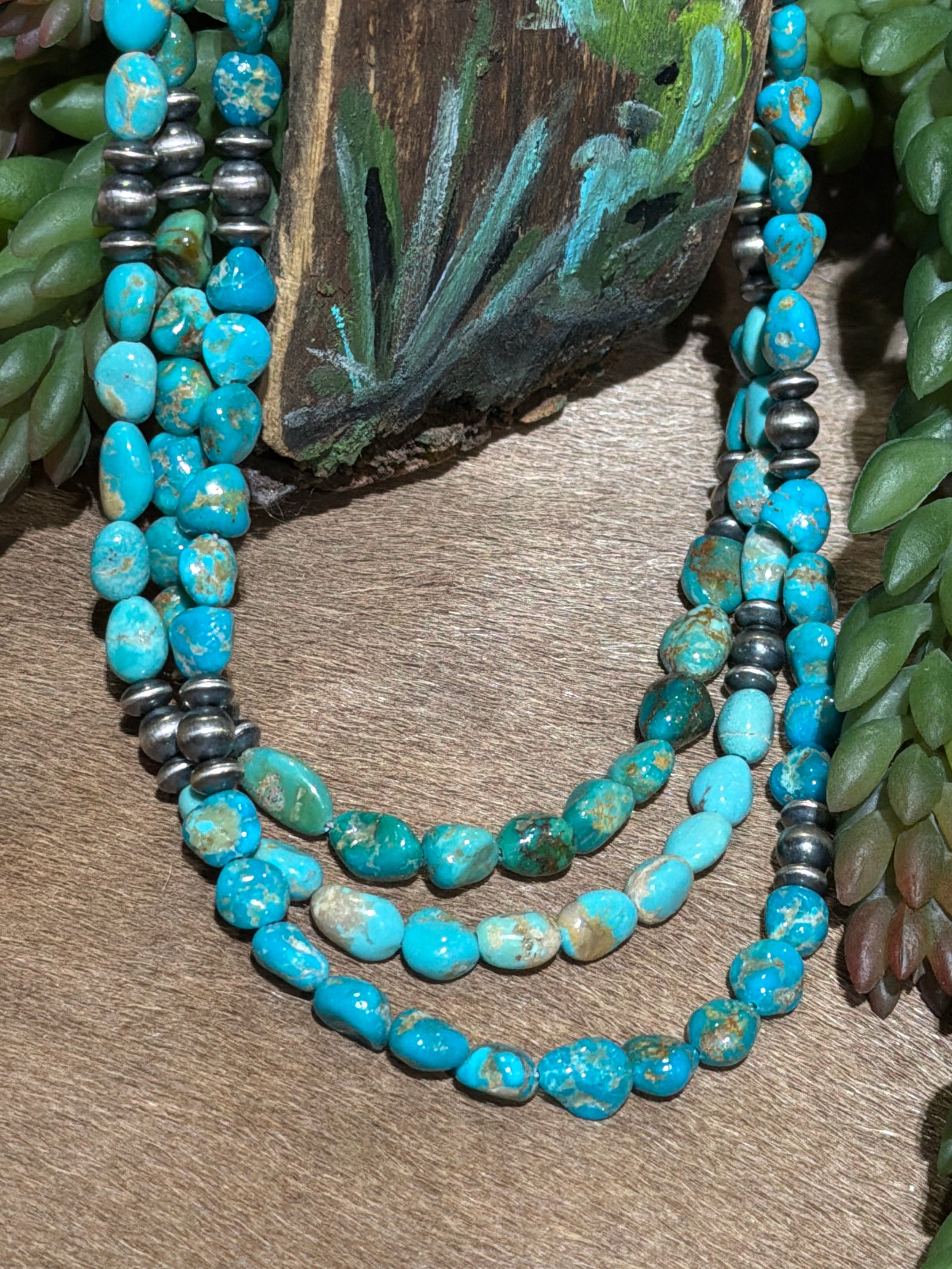 Pixy Tumbled Turquoise & Sterling Bead Necklace - 18"