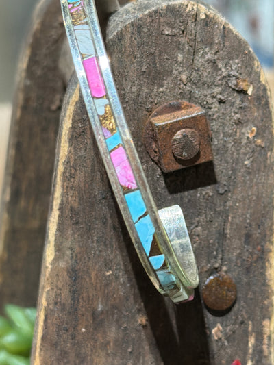 Mindy Slim Inlaid Cotton Candy Turquoise Sterling Cuff