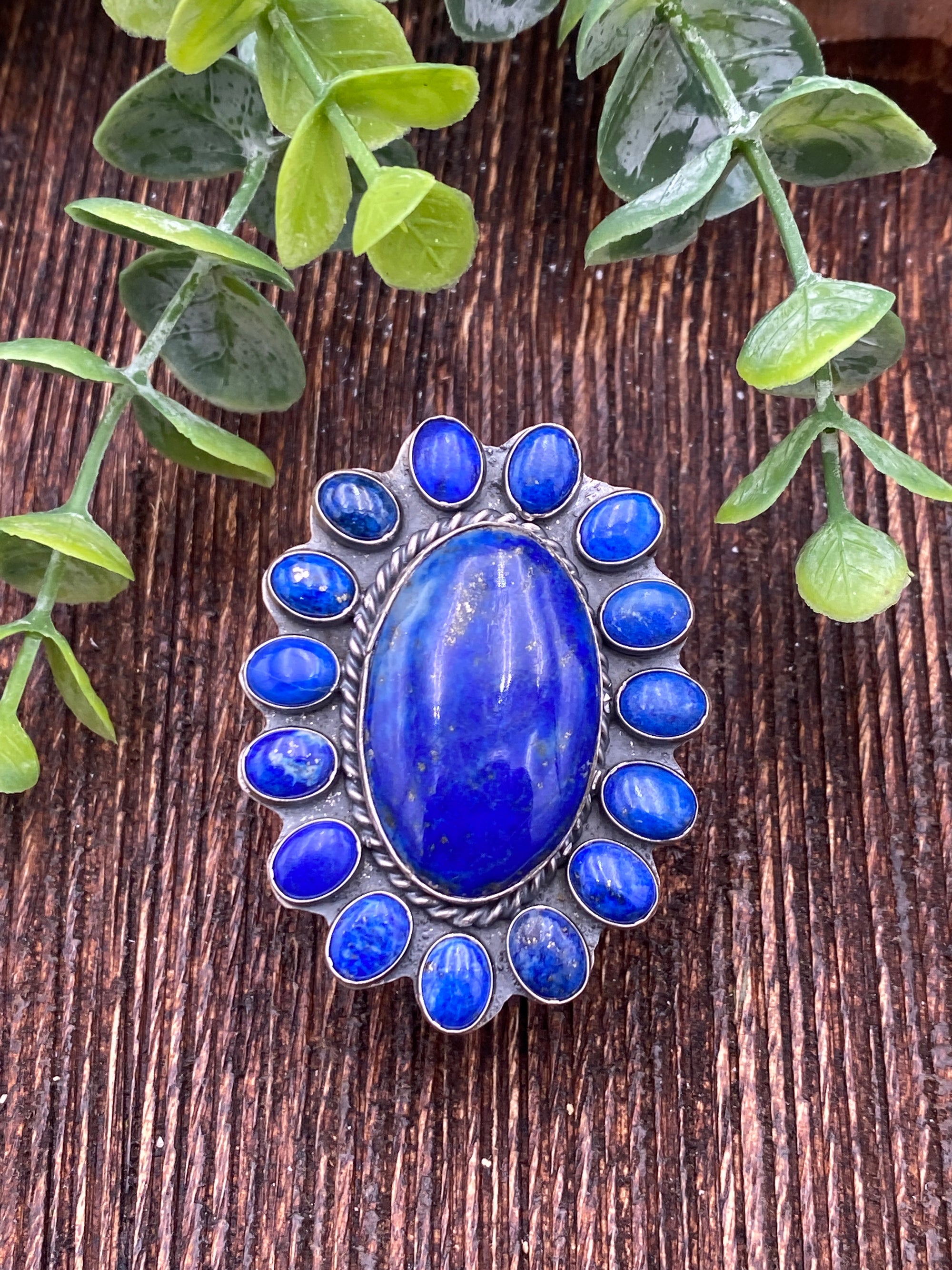 River's Edge Sterling Lapis Oval Cluster Ring - Adjustable