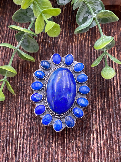 River's Edge Sterling Lapis Oval Cluster Ring - Adjustable