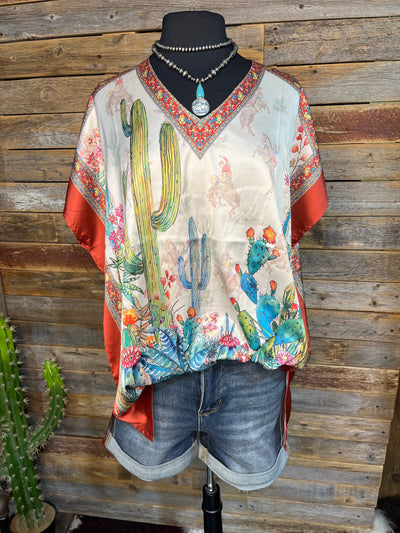 Cactus Floral Poncho Blouse