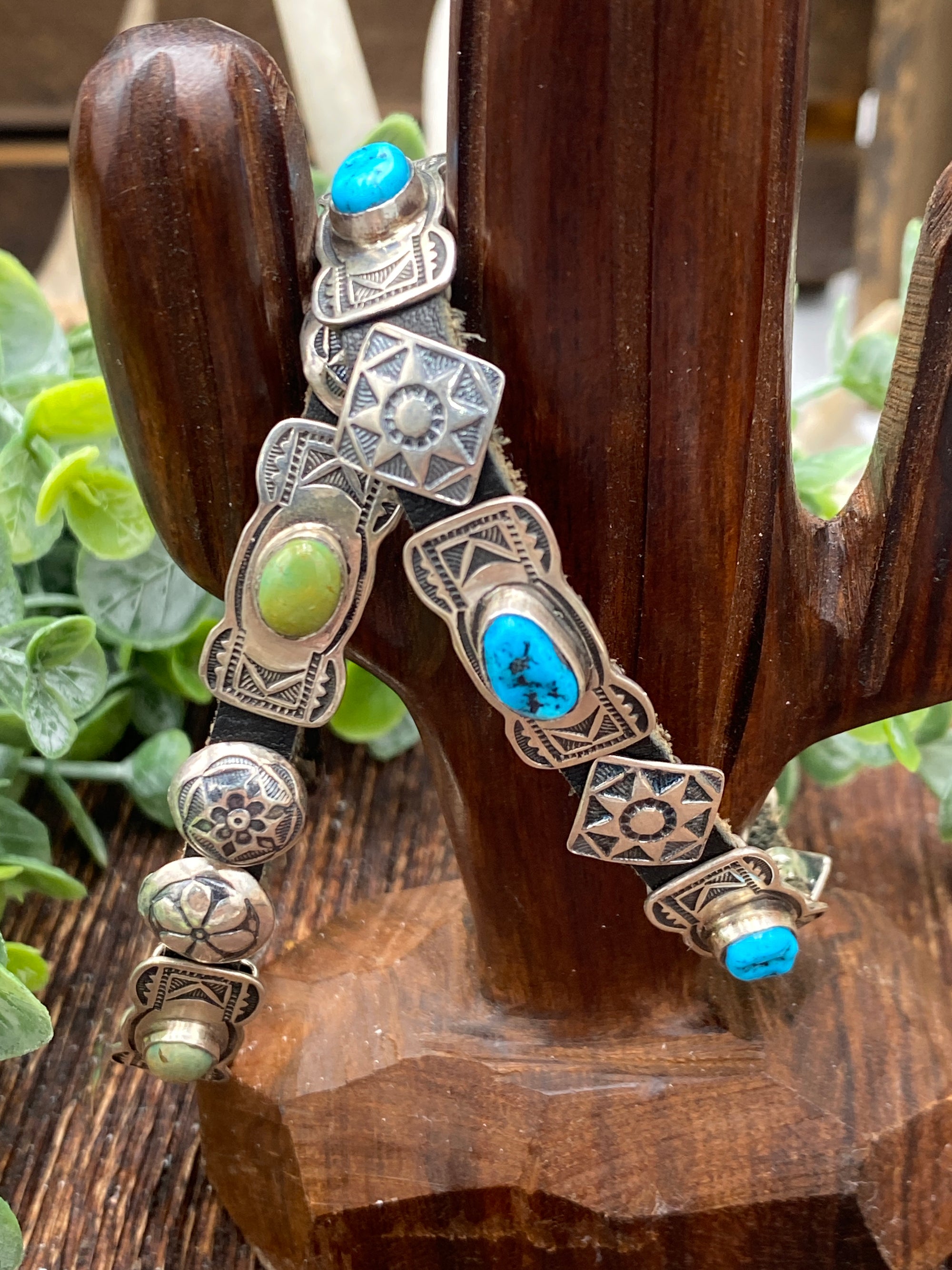 Cantwell Stamped Concho Leather Toggle Bracelet - Turquoise