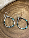 Brittanica Navajo 4mm Hoop Earrings With Turquoise & Stamped Beads - 2.25"