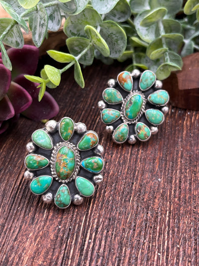 Gifford Sterling Oval Center Turquoise Cluster Ring - Adjustable