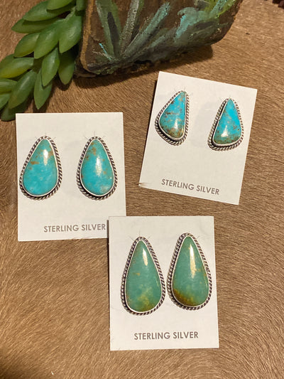 Harvest Roped Sterling Royston Turquoise Stud Earrings