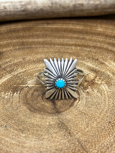 Axel Sterling Rectangle Burst Ring With Turquoise Center