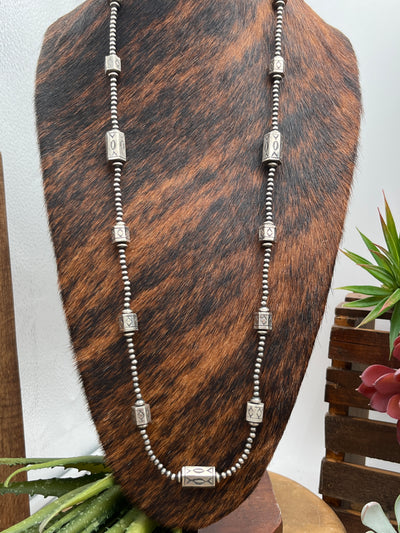 Gordon 4mm Navajo Pearl & Hex Bead Sterling Necklace - 36"