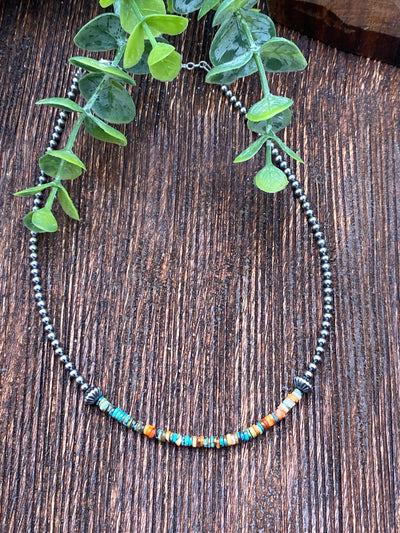 Otto Sterling 2mm Pearl Necklace With Color Center Beads - 16"