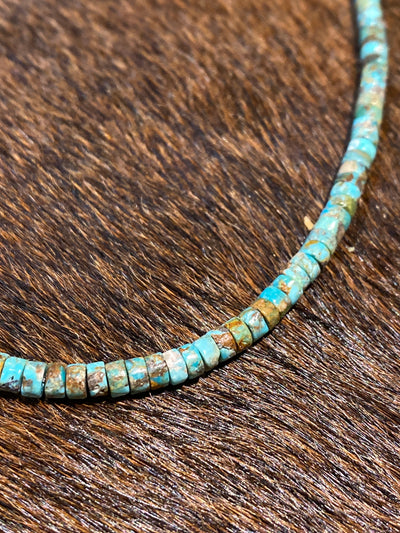 Stormy Turquoise Heishi Bead Necklace - 16"