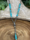 Zen Sterling Y Lariat Turquoise Cylinder & Varied Navajo Pearl Necklace