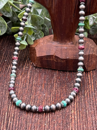 Clifton Sterling 6mm Navajo & Kingman & Purple Spiny Necklaces - 18"