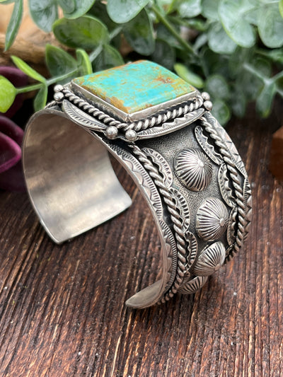 Nixon Wide Sterling Cuff With Square Turquoise Center