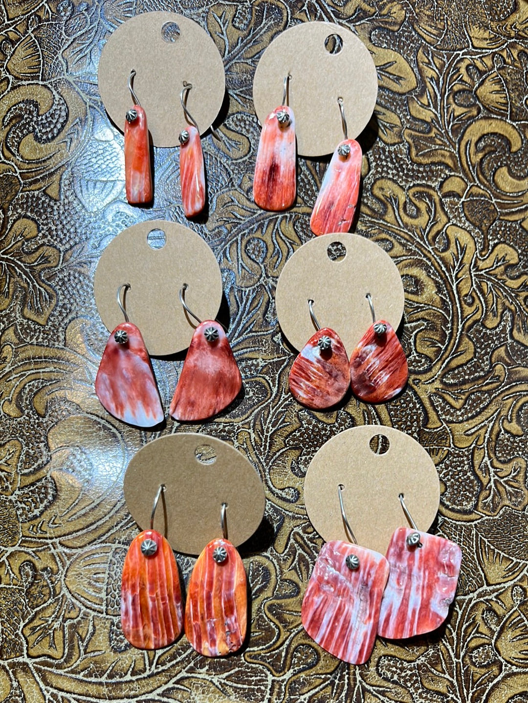 Isabel Sterling Burst Spiny Slab Earrings - Red