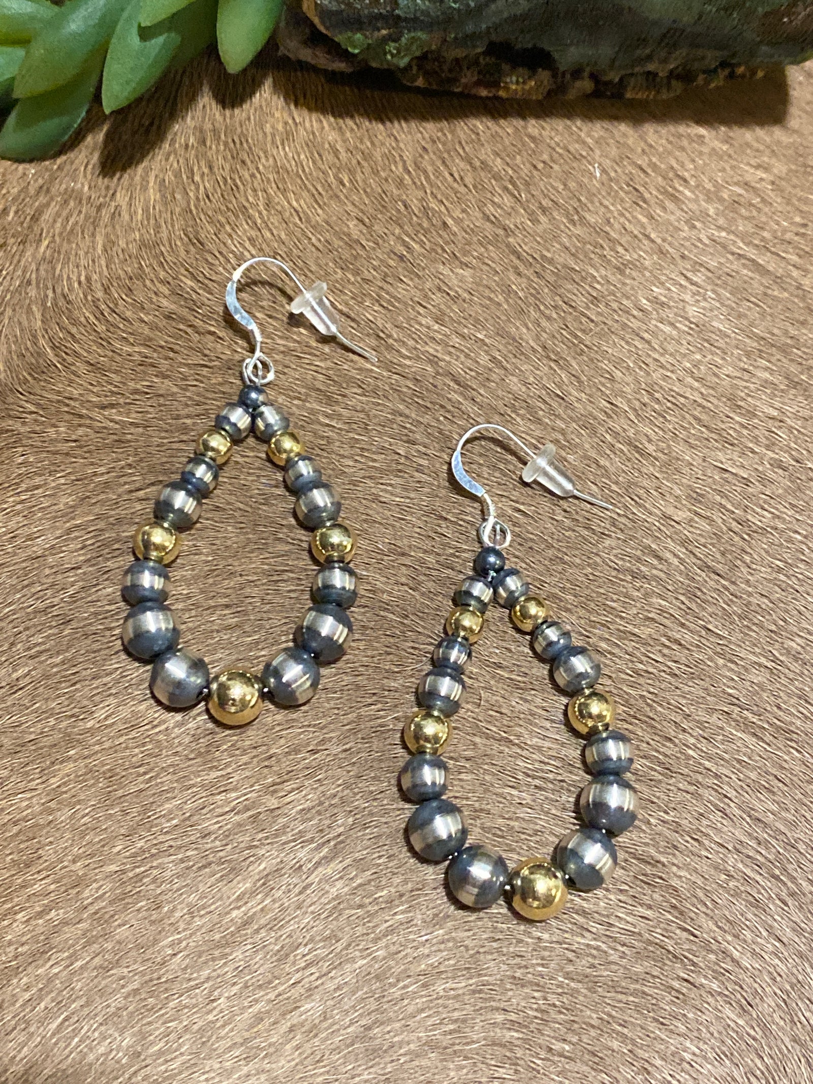 Jonah Silver & Gold Varied Navajo Teardrop Earrings - 2"