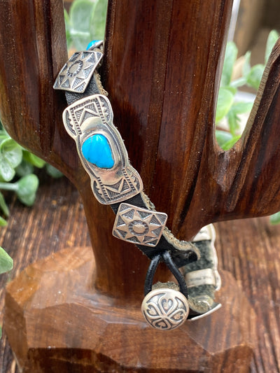 Cantwell Stamped Concho Leather Toggle Bracelet - Turquoise