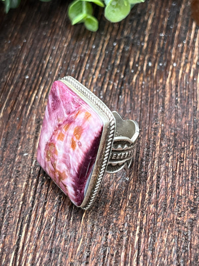 Heston Roped Sterling Purple Spiny Square Ring - Size 8