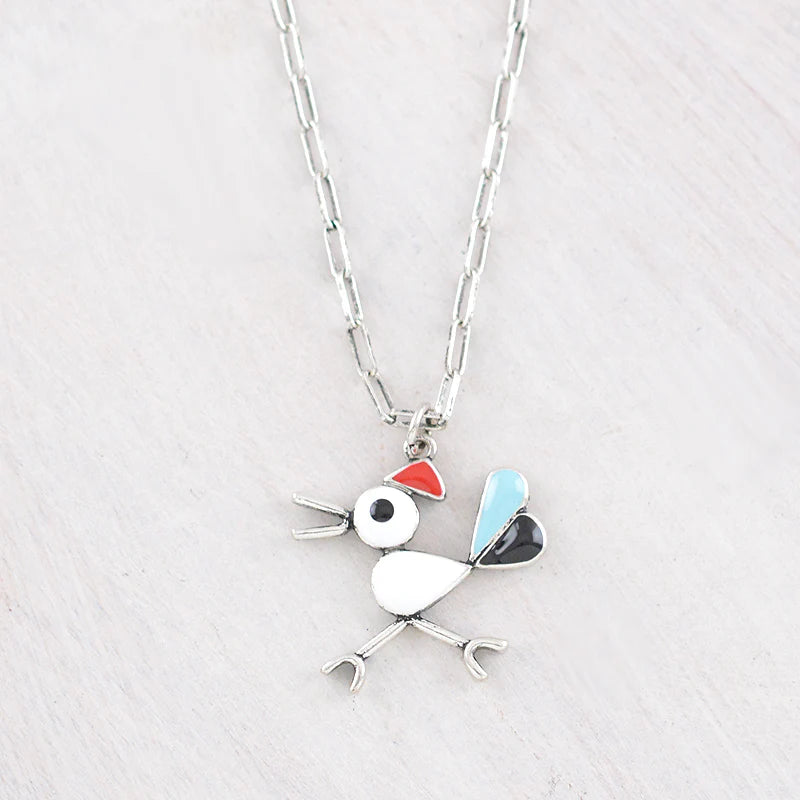 multicolor roadrunner Necklace on white background