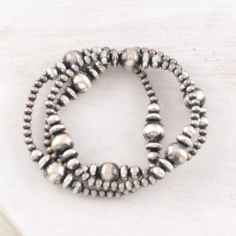 Boston Varied Bead Set of 3 Stretch Bracelets - Silver