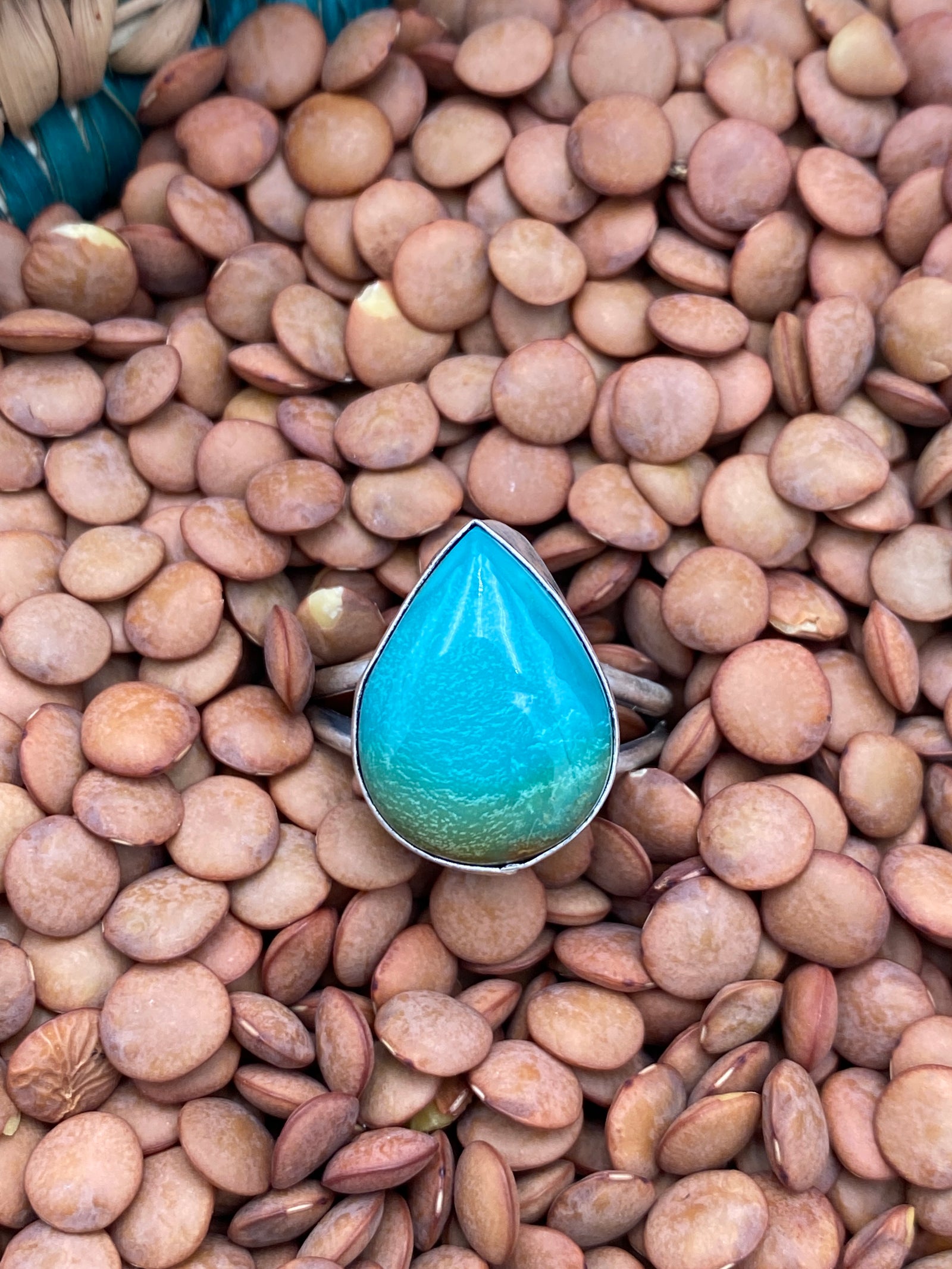 Keene Sterling Double Band Turquoise Teardrop Ring