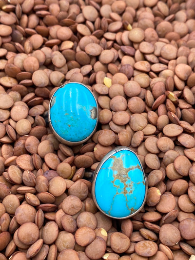 Global Double Band Sterling Framed Large Stone Turquoise Ring