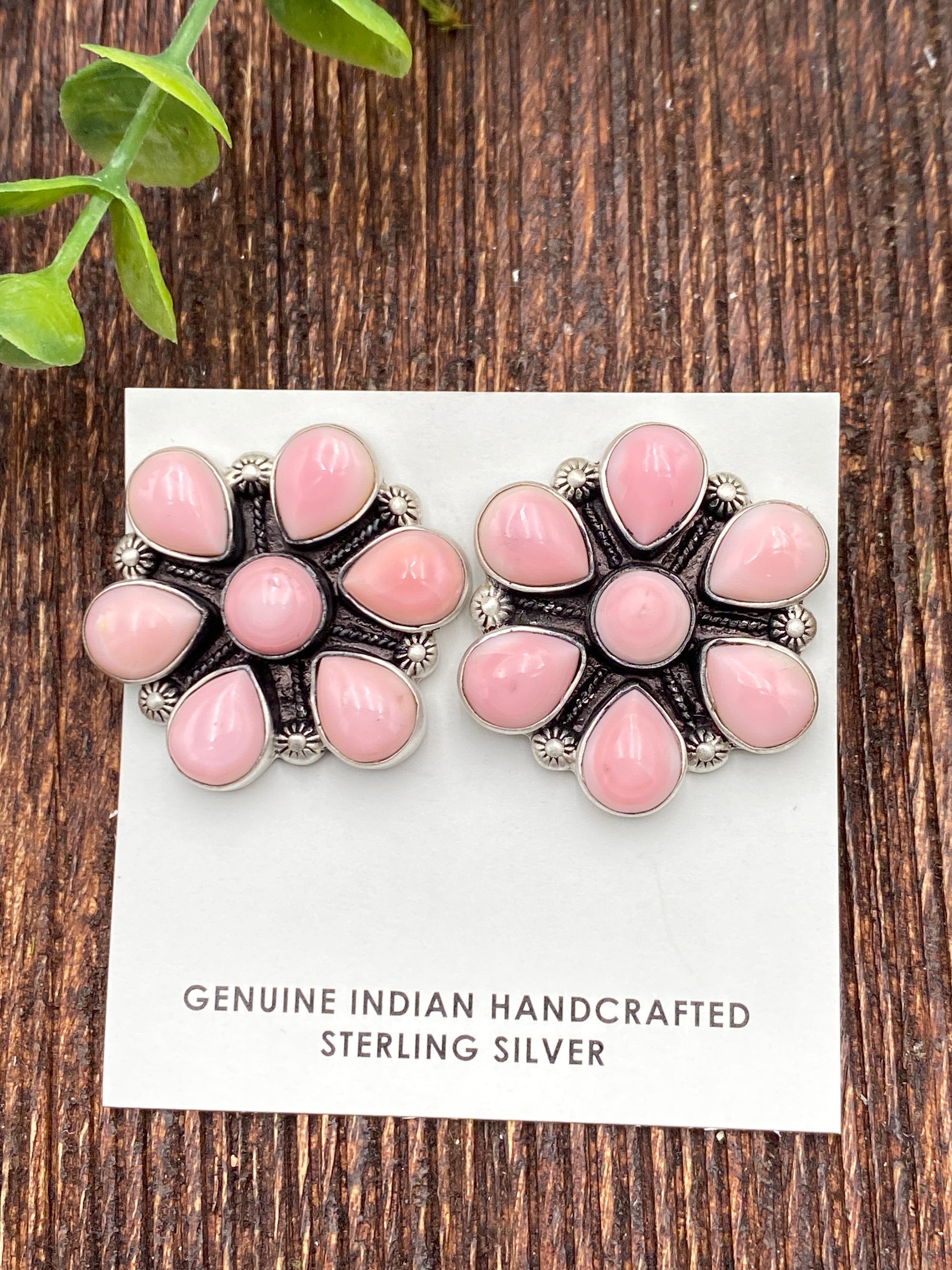 Sierra Sterling Round Pink Conch Cluster Earrings - 1.25"