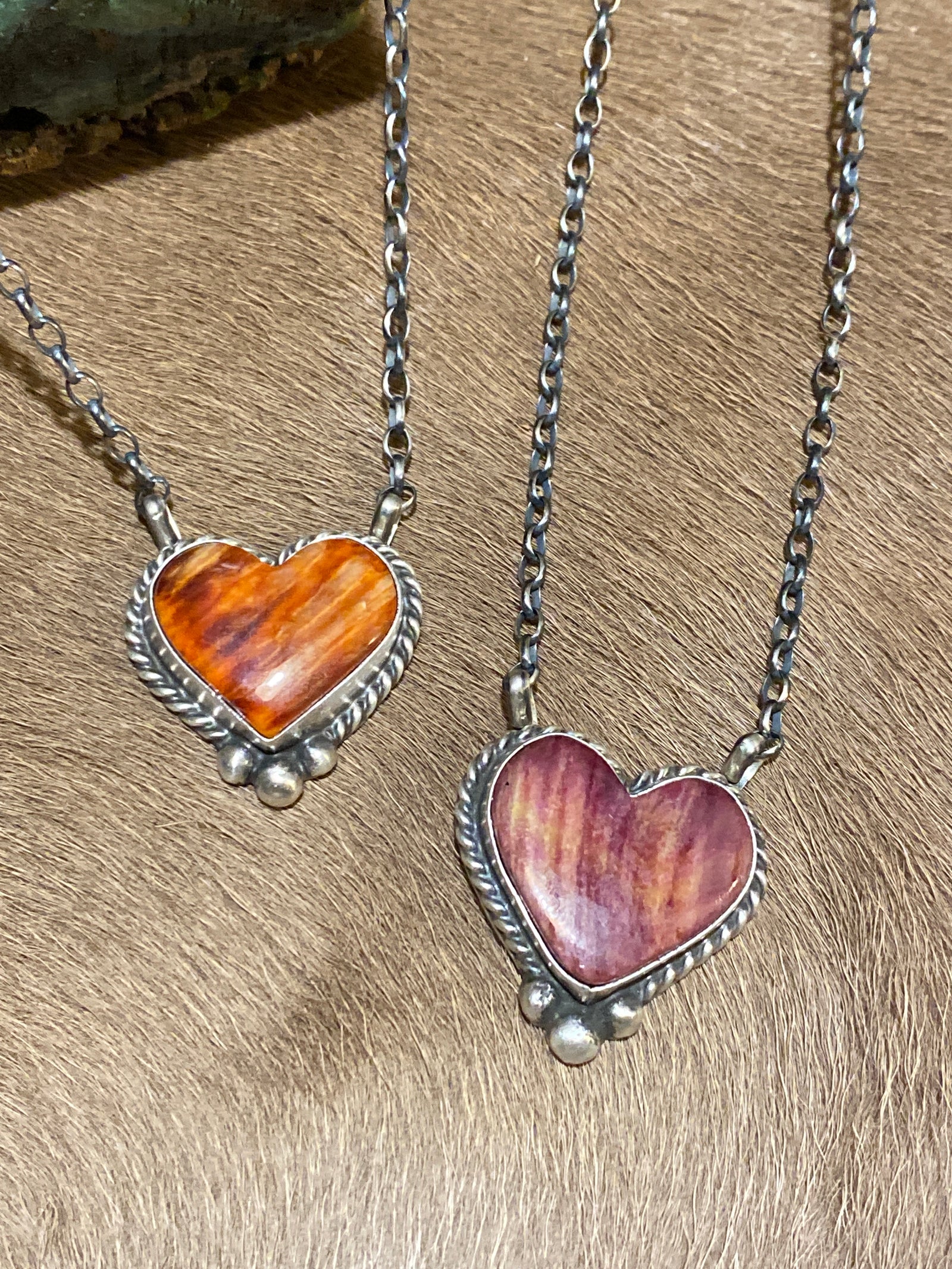 Kolton Purple Spiny Heart Stone Necklace With Lower Bead Detail - 16"