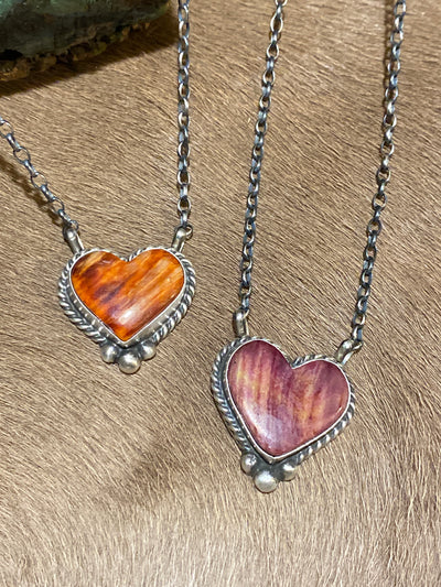 Kolton Purple Spiny Heart Stone Necklace With Lower Bead Detail - 16"