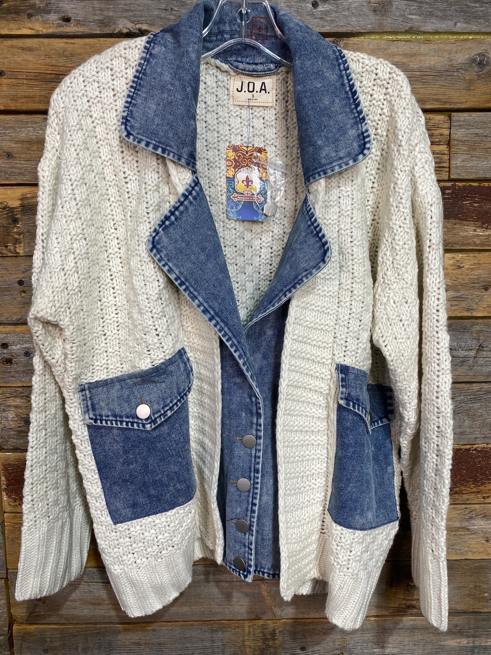 Cable Knit Denim Trim Jacket