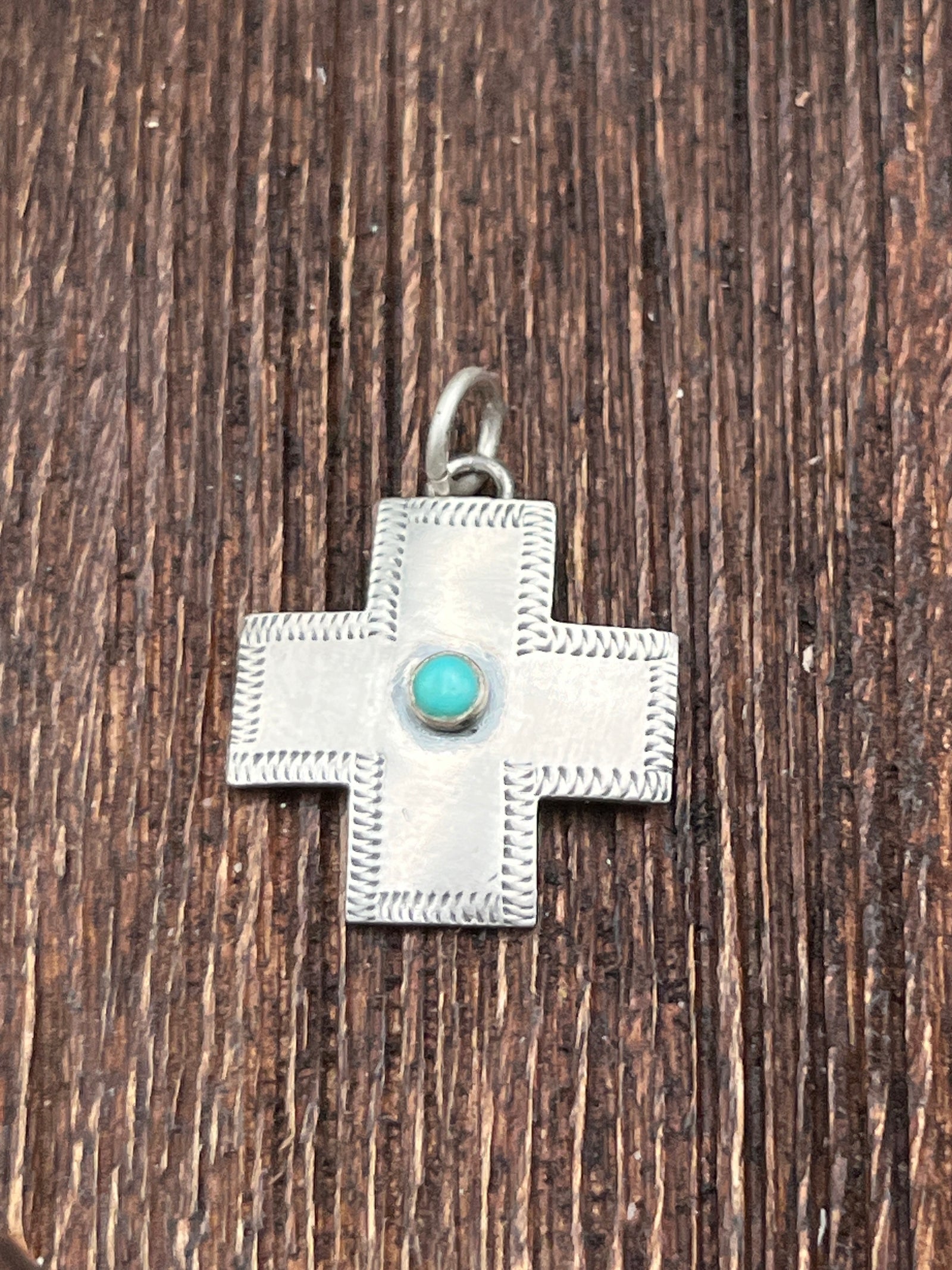 Tina Stamped Cross Pendant - Turquoise