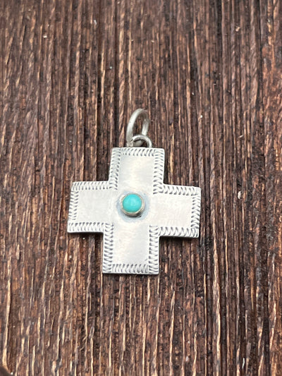 Tina Stamped Cross Pendant - Turquoise