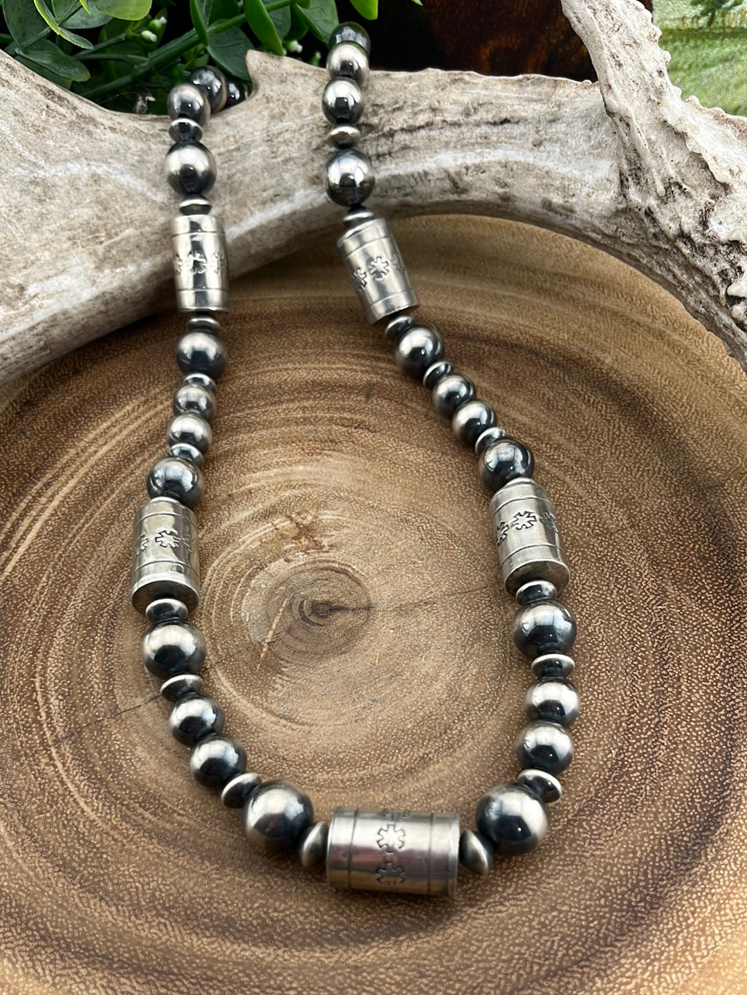 Sofia Sterling Silver Barrel Bead & Navajo Pearl Necklace