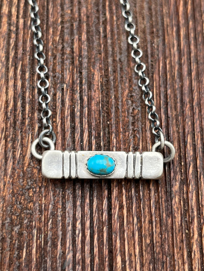 Fargo Sterling Link Chain With Notched Bar & Stone Pendant - 20"