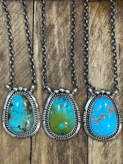 Airdrie Sterling Link Chain Notch Framed Kingman Teardrop Pendant - 16"