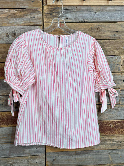 Paula Striped Round Neck Puff Sleeve Top