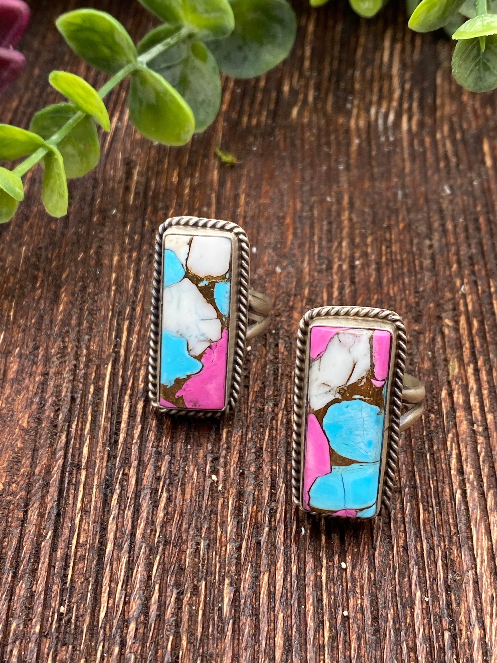 Sandoval Cotton Candy Turquoise Bar Ring - Adjustable