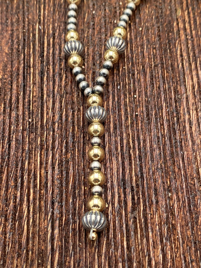 Axis Sterling 4mm Navajo, Stamped Bead & Gold Y Necklace
