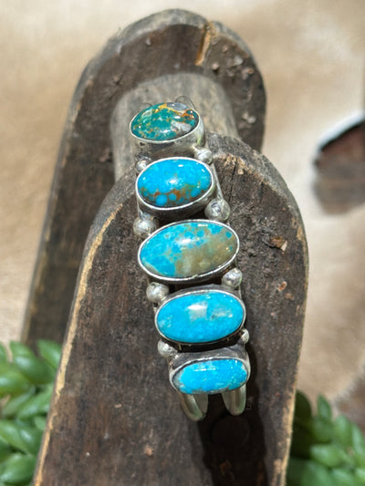 Kaelyn 5 Stone Turquoise Sterling Double Band Cuff