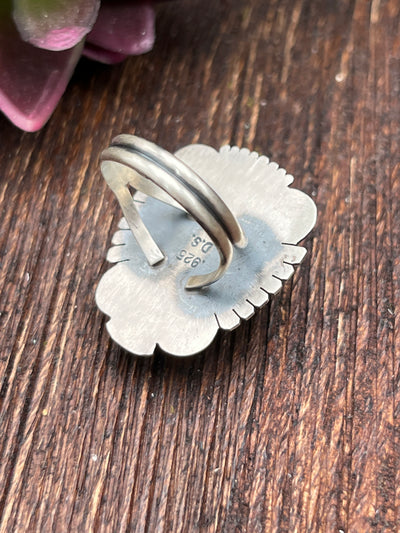 Sheffield Sterling Notch Stamped Turquoise Teardrop Ring - Size 9