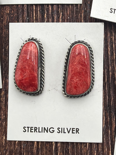 Garrison Sterling Roped Red Spiny Stud Earrings