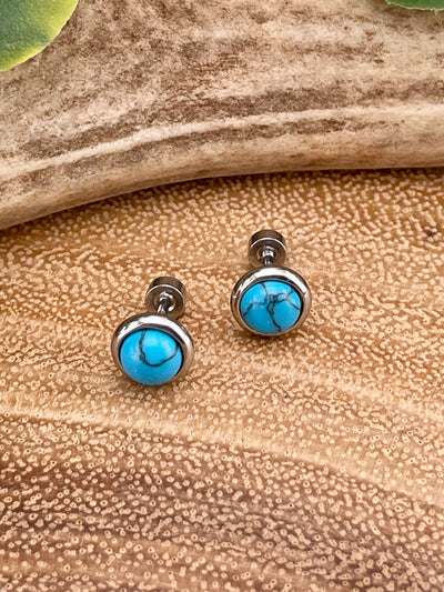 Carter 7mm Fashion Turquoise Stud Flat Back Earrings