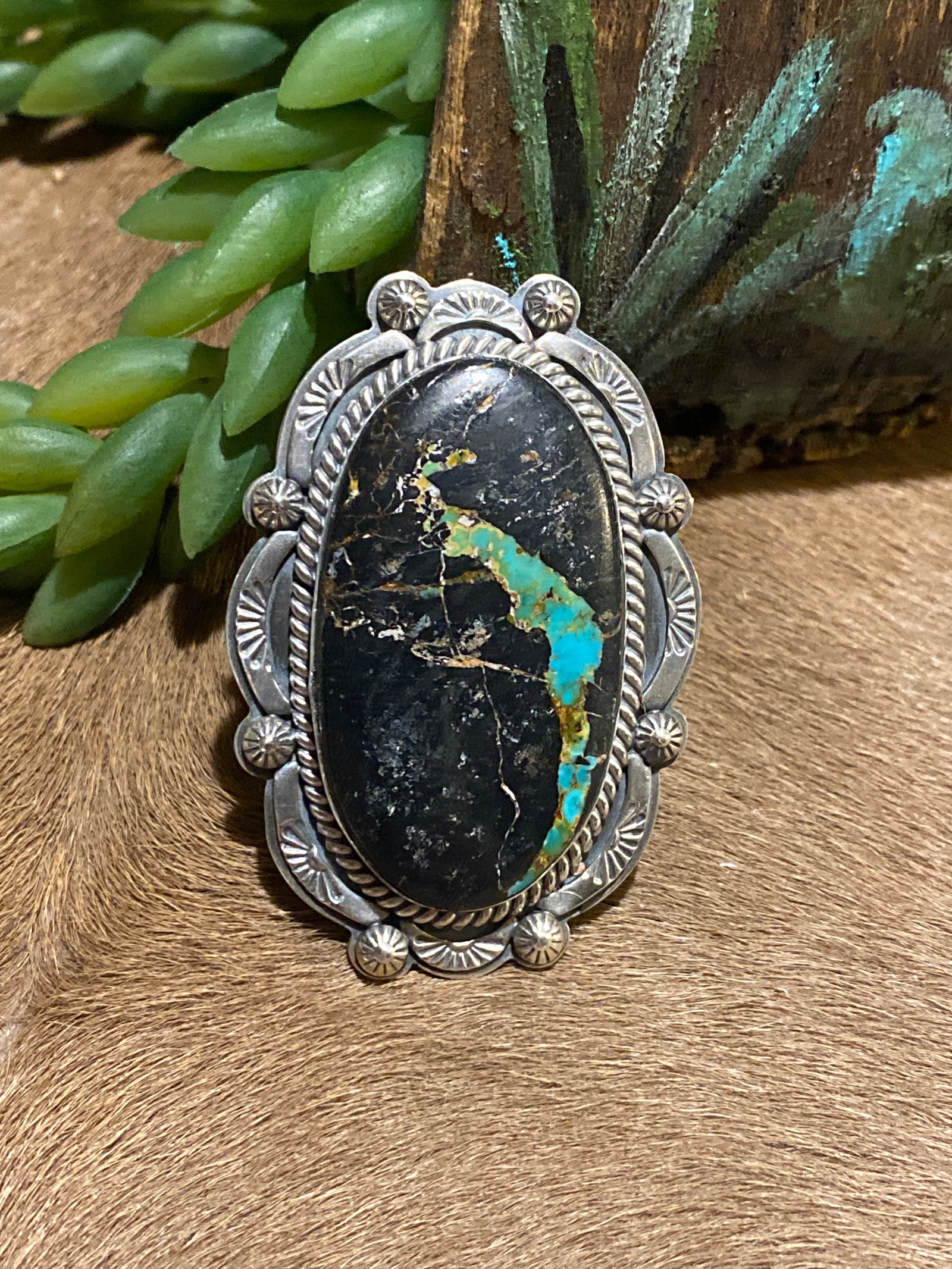 Marshall Sterling Black Jack Turquoise Stone Ring - Adjustable