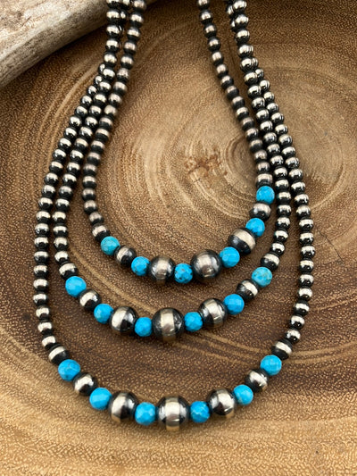 Eclipse Varied Navajo Pearl & Gemstone Necklace -Faceted Turquoise