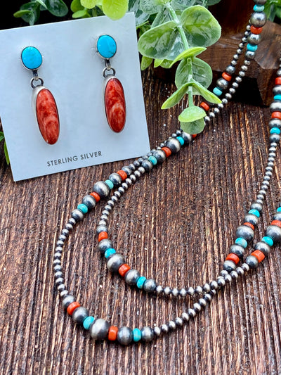 Lilith 3mm Sterling Navajo Necklace Varied With Coral & Turquoise - 18"